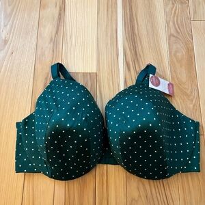 NEW Cacique Lightly Lined Balconette Invisible Backsmoother Green Polka Dot Bra